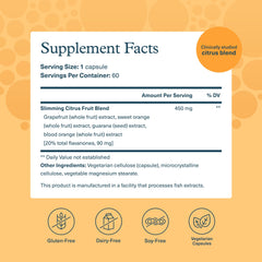 Close-up of Youtheory Slimming Citrus capsules showing vegan formula.