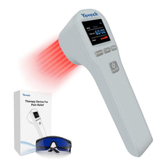 Yoveck red light therapy device front view, compact handheld home-use design.