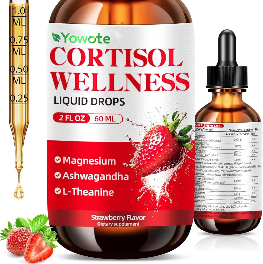 YOWOTE cortisol support liquid bottle with pour for everyday calm use