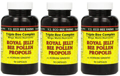 YS Eco Bee Farms royal jelly 3-pack bottle close-up for daily vitality.