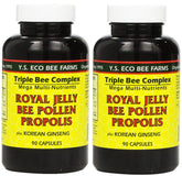 YS Eco Bee Farms royal jelly bee pollen propolis plus Korean ginseng bottle front, highlighting product packaging and high-quality blend