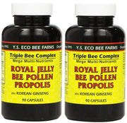 YS Eco Bee Farms royal jelly bee pollen propolis plus Korean ginseng bottle front, highlighting product packaging and high-quality blend