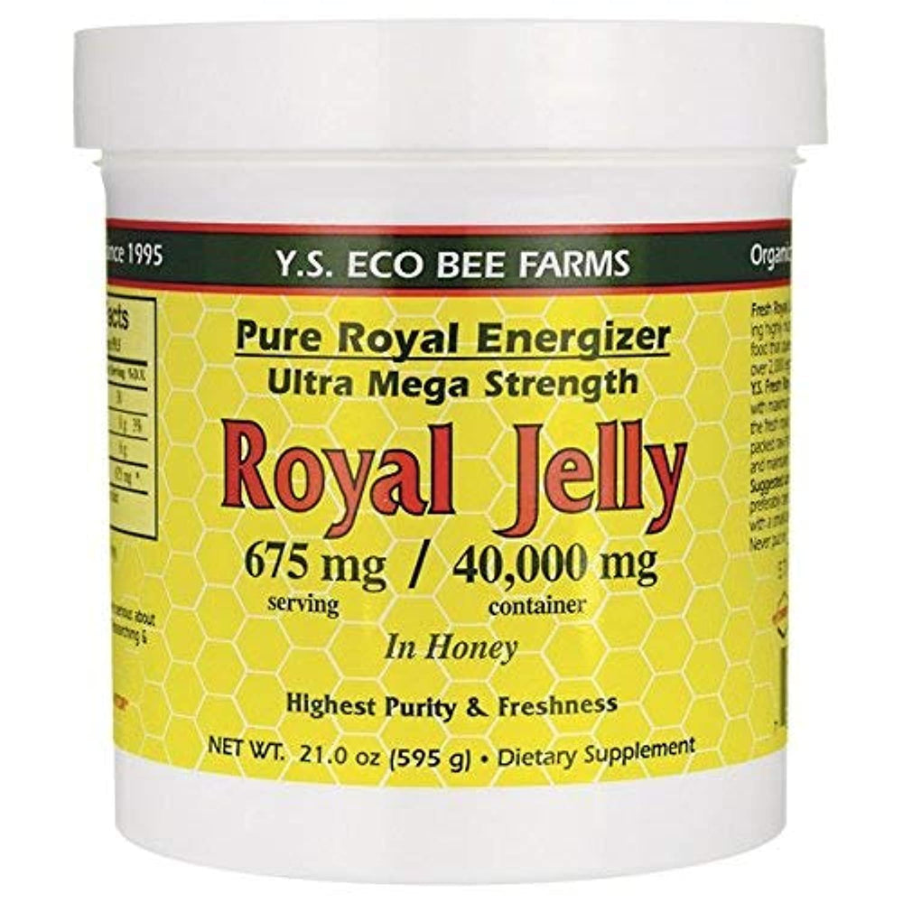YS Eco Bee Farms royal jelly in honey jar being poured for daily nourishment