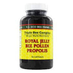 Ys Organic Bee Farms Triple Bee Complex propolis bee pollen bottle for natural daily wellness.