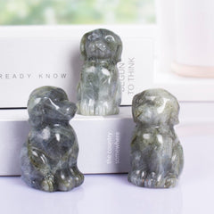 Ytbeoxk Labradorite dog statue with iridescent shimmer for calming spaces