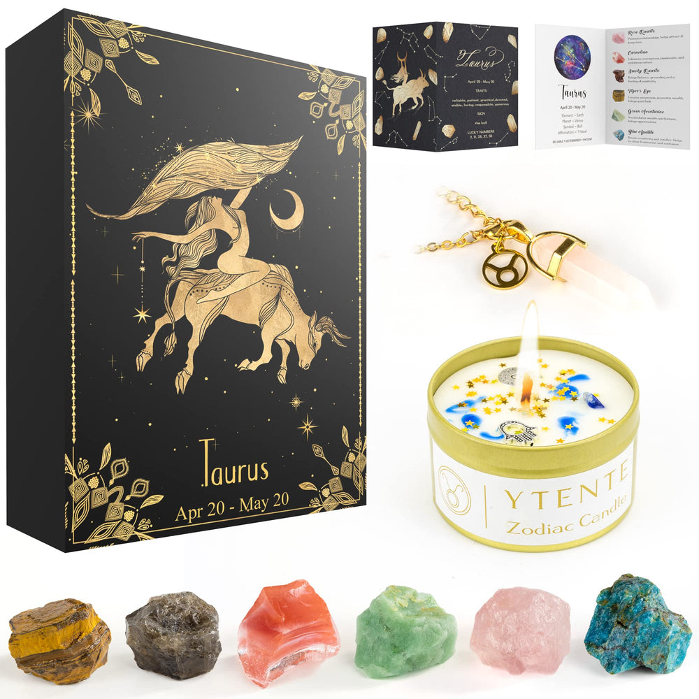 YTENTE Taurus candle with crystals for a calming ambience and gift-worthy presentation