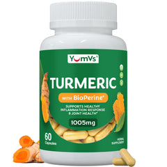 YUM-V'S turmeric capsules bottle front view for daily joint support.