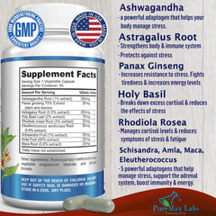 YUMMYVITE Adaptogen Stress Relief bottle side view highlighting easy capsules for on-the-go support.