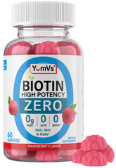 YUM-V'S Biotin Gummies raspberry bottle may support hair, skin and nails