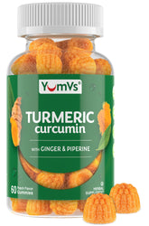 YUM-V'S Curcumin Turmeric gummies bottle showing peach flavor for daily joint comfort