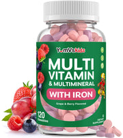 YUM-V'S YumVs bottle front with 120 chewables for daily immune support.