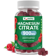 YUM-V'S Magnesium Citrate Gummies raspberry bottle shows a convenient daily wellness option.