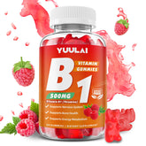 YUULAI Vitamin B1 Gummies in raspberry flavor offering a tasty energy boost.