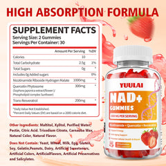 YUULAI NAD+ gummies bottle closeup showing strawberry flavor for convenient daily use