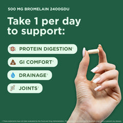 Yuve Bromelain 500mg raw pineapple source emphasizes natural enzyme origin.