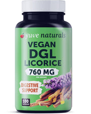 Yuve DGL Licorice 760mg bottle front view suggesting digestive comfort potential.