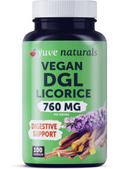 Yuve DGL Licorice 760mg bottle front view suggesting digestive comfort potential.