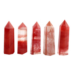 YWG Stone cherry quartz wand closeup carved details, showcasing craftsmanship and a centerpiece for rituals.