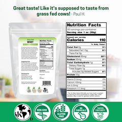 Z Natural Foods grass-fed whey label closeup emphasizes purity and additive-free formula.
