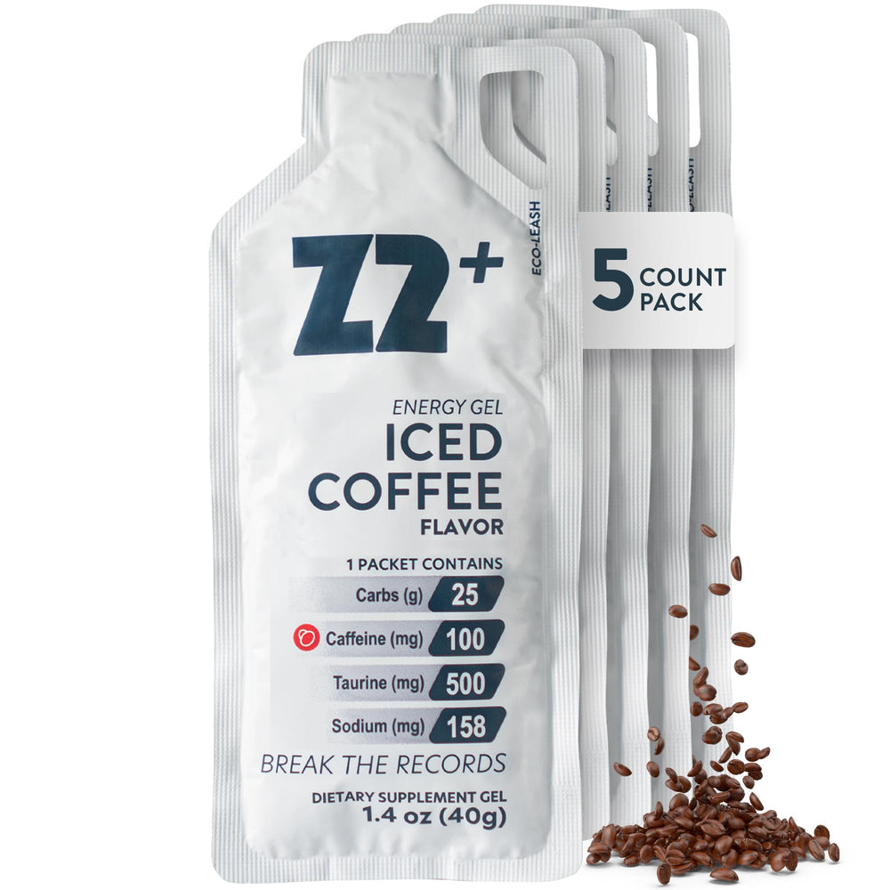 Z2 Iced Coffee Energy Gel with 25g carb blend for steady energy.