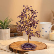 ZAARIYA Amethyst crystal tree on display enhances calm ambiance.