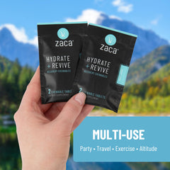 Zaca Recovery mixed berry packaging emphasizing convenient travel companion