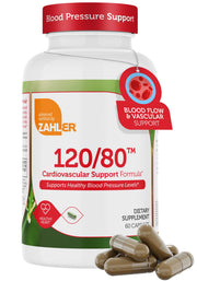 Zahler 120/80 blood pressure support bottle for daily cardiovascular wellness.