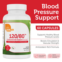 Zahler 120/80 cardiovascular formula capsules ready for daily use.