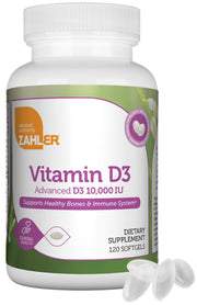 Zahler Advanced Vitamin D3 softgels bottle for daily immune and bone support