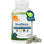 Zahler BoneFactor bottle label highlighting plant-based calcium for bone support.