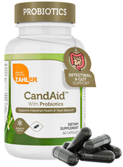 Zahler CandAid capsules closeup for easy daily digestive support.