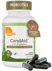 Zahler CandAid capsules closeup for easy daily digestive support.