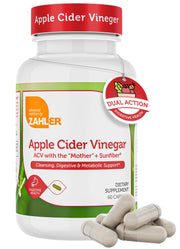 Zahler cápsulas vinagre de manzana con fibra en botella para digestión equilibrada.