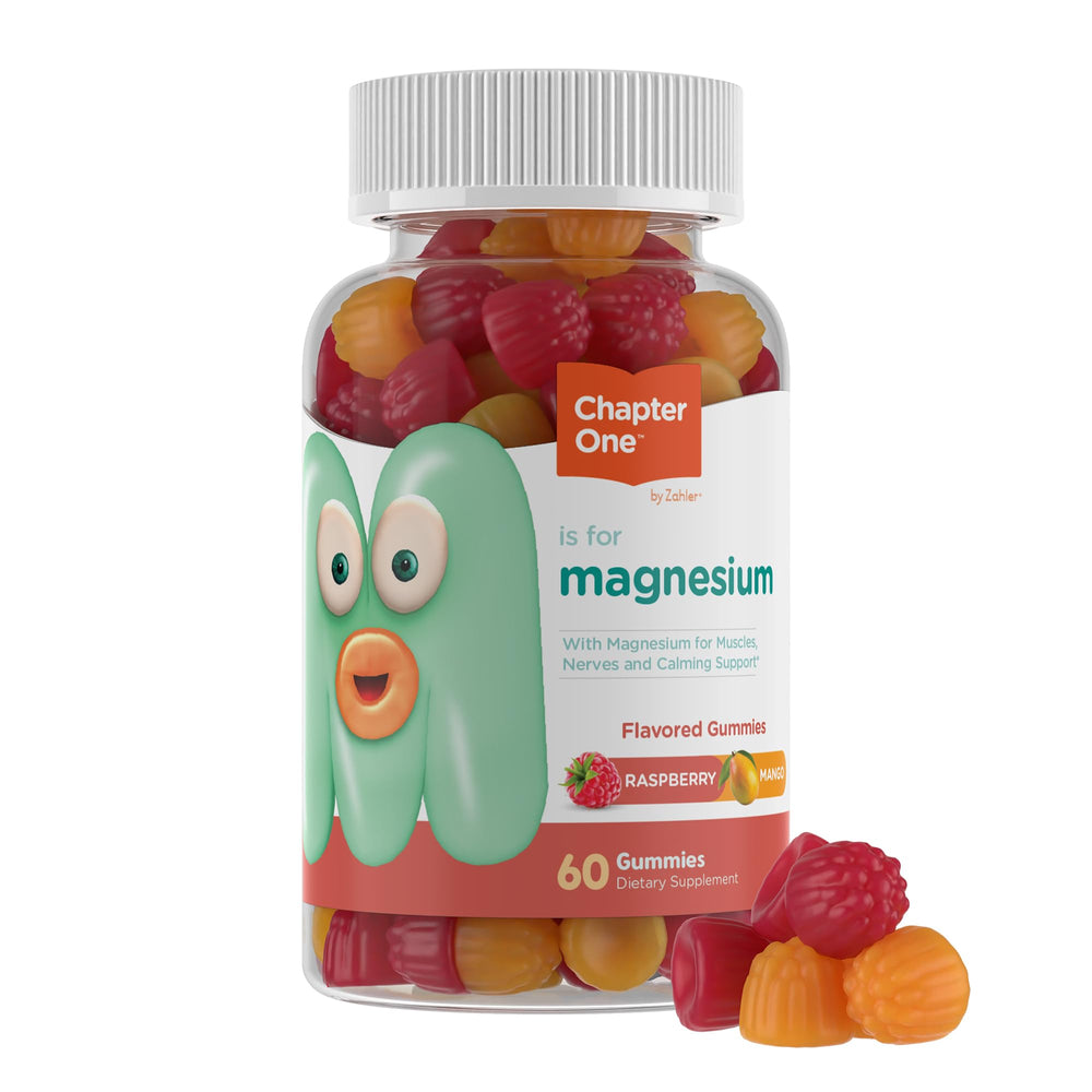 Zahler Chapter One Magnesium Gummies raspberry flavor in a kid-friendly bottle for calm focus