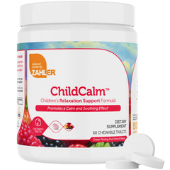 Zahler ChildCalm chewable tablets in fruit punch flavor, kid-friendly.