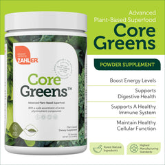 Zahler Core Greens scoop-dispensing image demonstrates easy daily greens intake