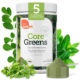 Zahler Core Greens tub front shows daily greens nutrition for smoothies