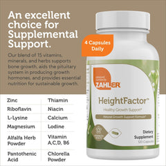 Nutrition label on Zahler Height Factor packaging highlights vitamins and minerals