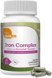 Zahler Iron Complex bottle on a clean counter supports daily iron intake.
