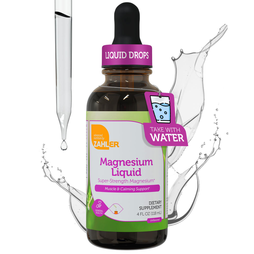 Zahler magnesium liquid bottle side view for easy daily dosing