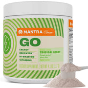 Zahler Mantra Go tropical berry powder dissolving for a refreshing pre-workout energy boost