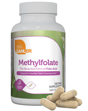 Zahler Methylfolate bottle showing 1000 mcg DFE for prenatal nutrition support.