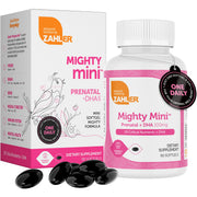 Zahler Mighty Mini Prenatal softgel bottle for easy daily use.
