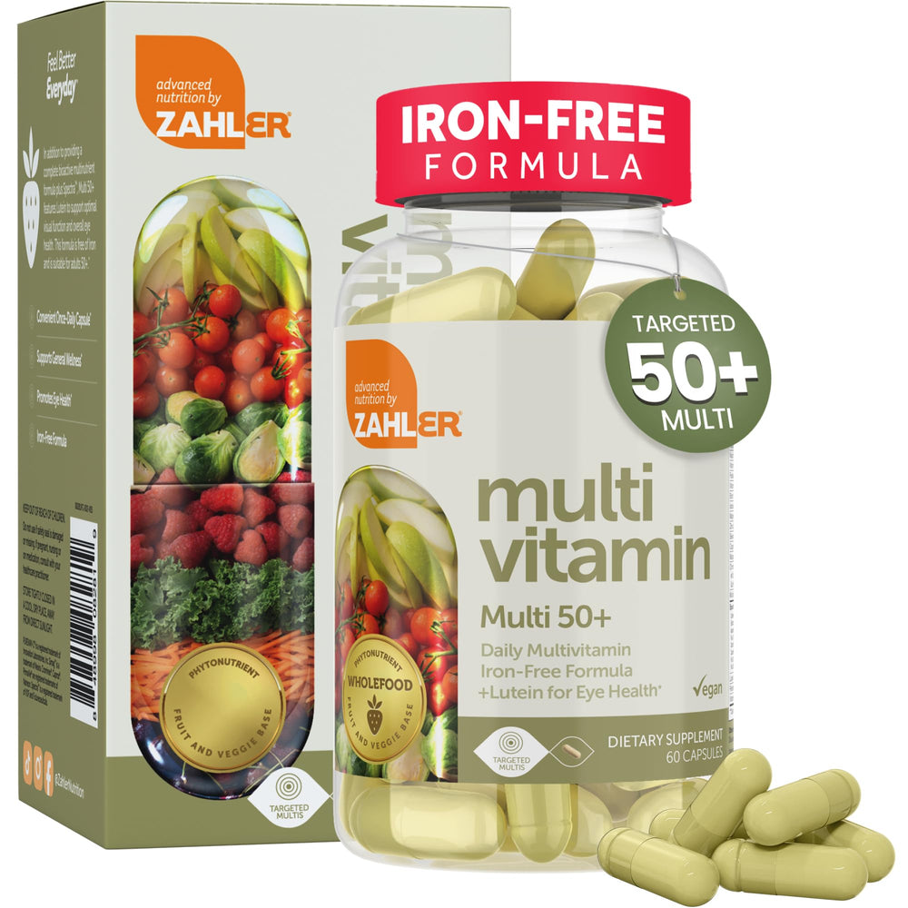 Zahler Multivitamin 50+ bottle shown for senior daily wellness