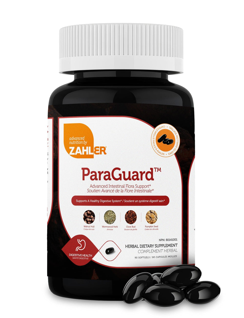 Zahler Paraguard softgel bottle for digestive support and gut balance.