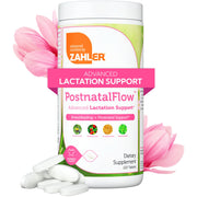 Zahler Postnatal Flow bottle front showing 120 tablets for lactation support.