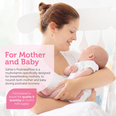 Zahler Postnatal Flow label highlights non-GMO and free-from ingredients.
