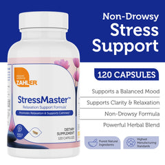 Close-up of StressMaster capsules for daily relaxation support.
