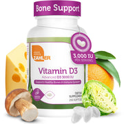 Zahler Vitamin D3 3000IU bottle pour showing easy daily dosing for bone and immune support.