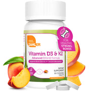 Zahler vitamin D3 & K2 chew bottle front with peach-apricot flavor for daily use.